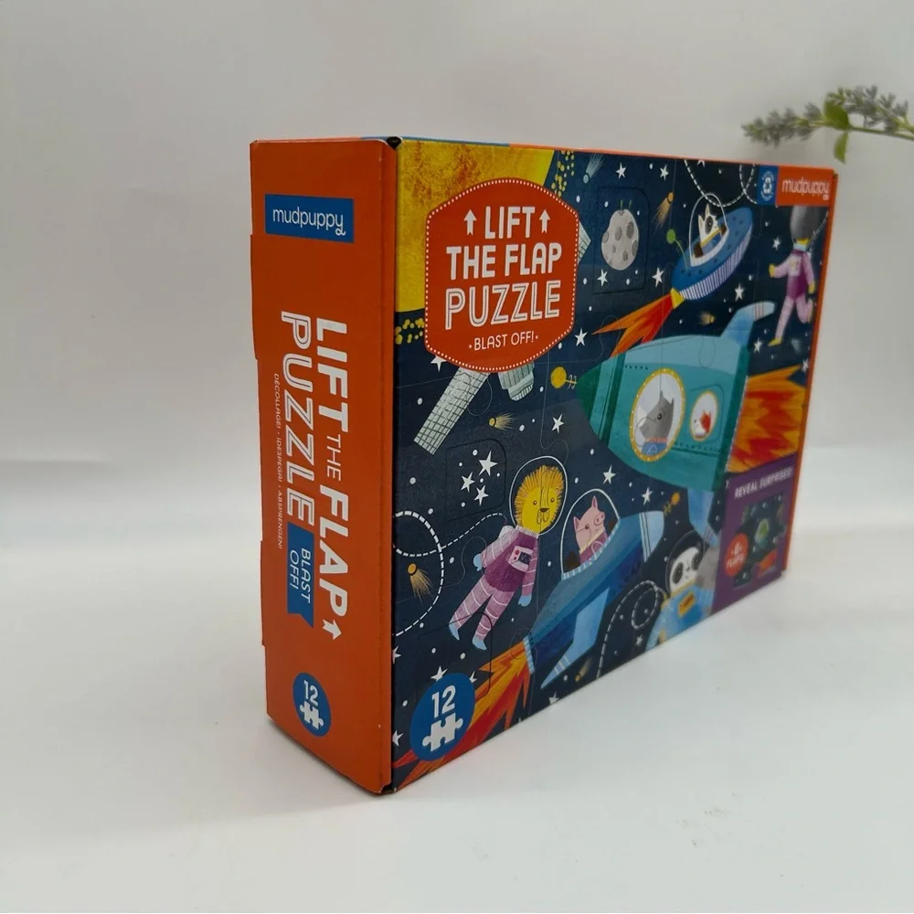 Mudpuppy lift the flap space theme puzzle-blast off 6 flaps 12 pieces puzzle NEW
